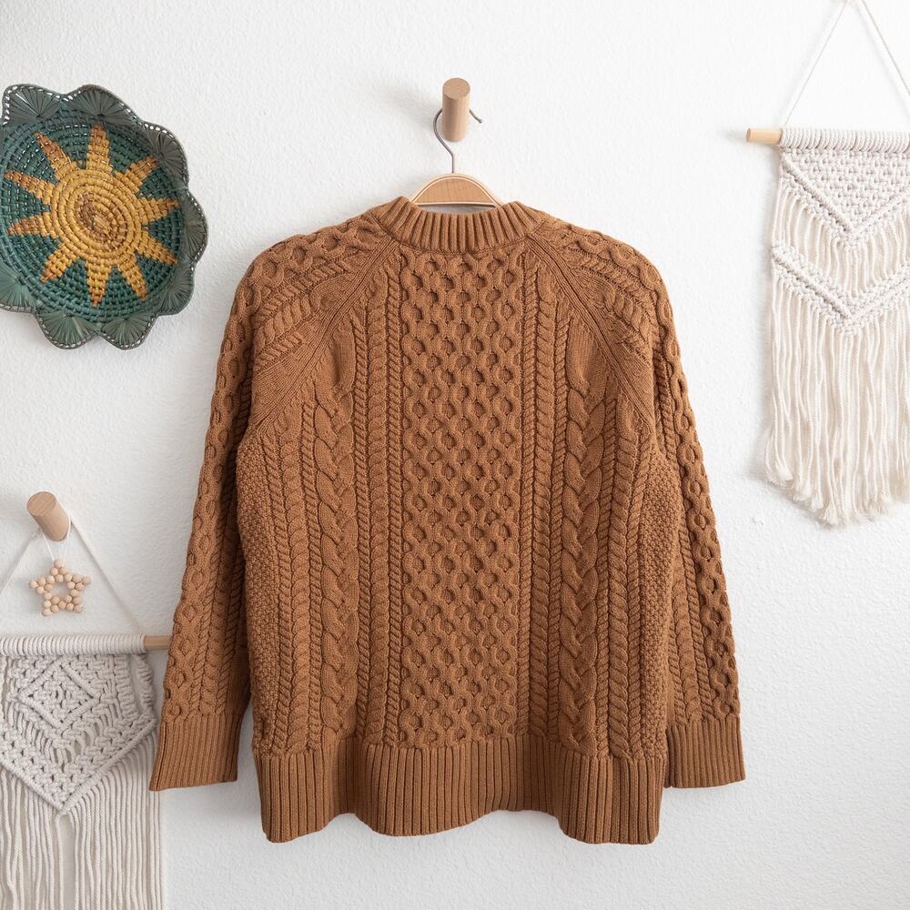 J. Crew Brown Chunky Cable Knit Fisherman's Pullover Sweater Size Small - Picture 2 of 5